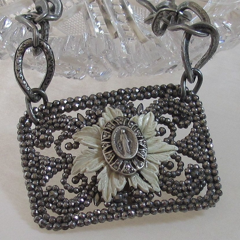 Necklace - Vintage Shoe Buckle with Madonna and Marcasite
