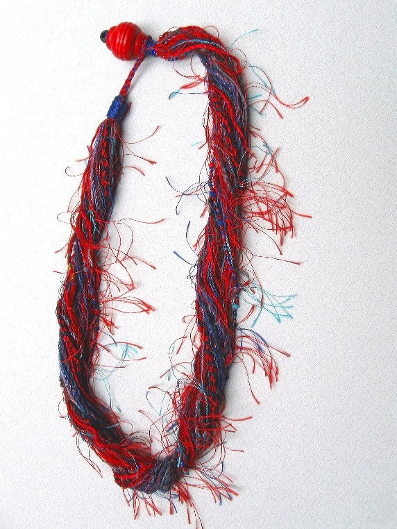 4th of July Sky  Fiber and Bead Necklace