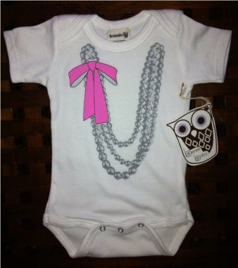 Pearl Necklace, Pink Bow Baby Onesie- SIZE 3-6 MONTH