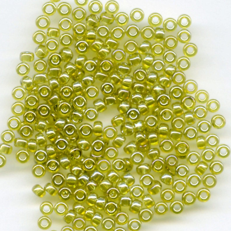 Gold Luster Apple Green No. 318J, Japanese Glass Seed Beads, Size 11, 14g.