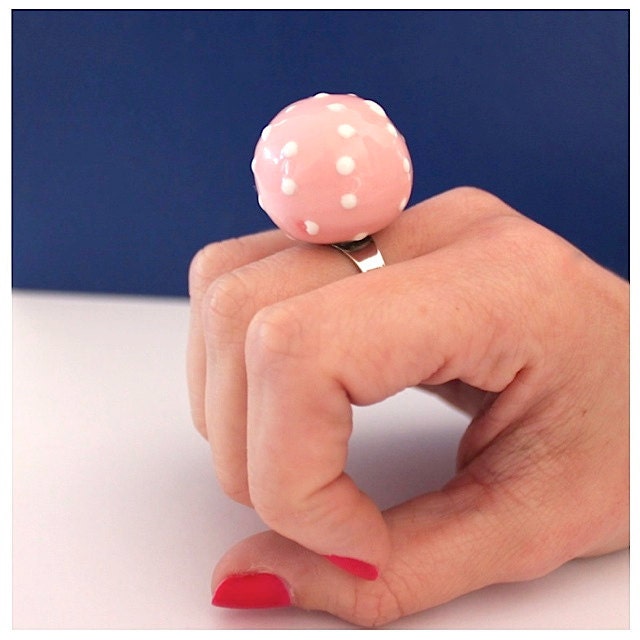 Polka Dot Ring Ceramic - big bold oversize handmade cocktail ring - POLKA DOT - 1 inch