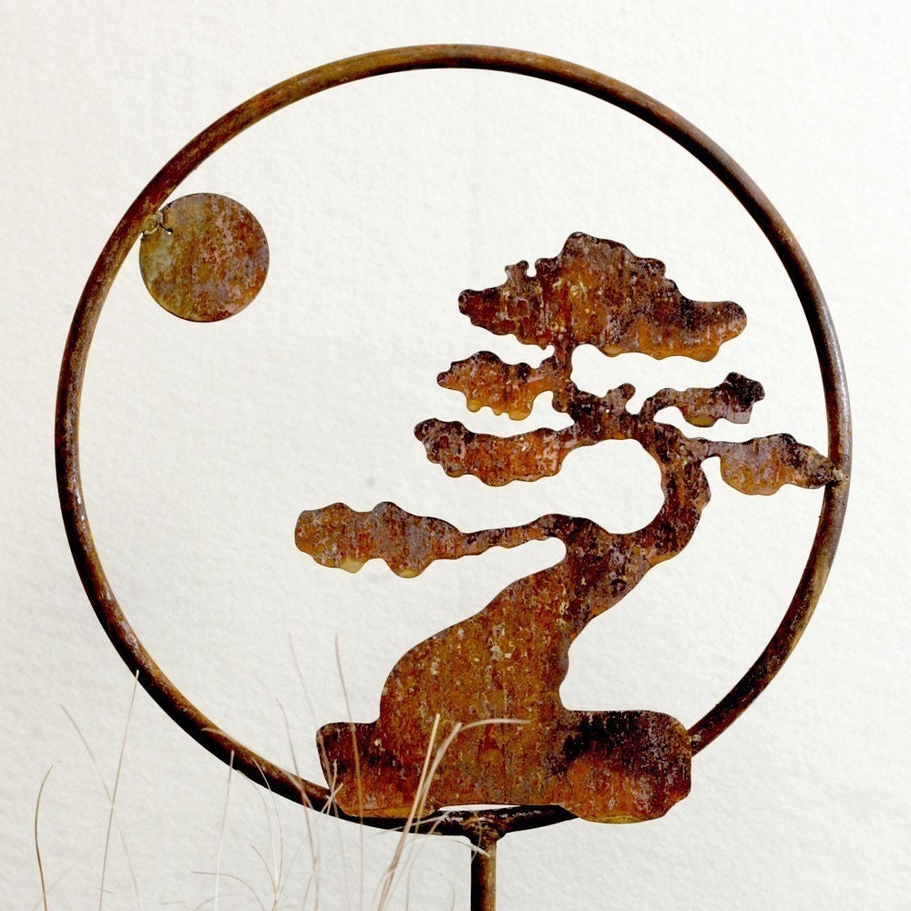 Bonsai and moon asian garden sculpture