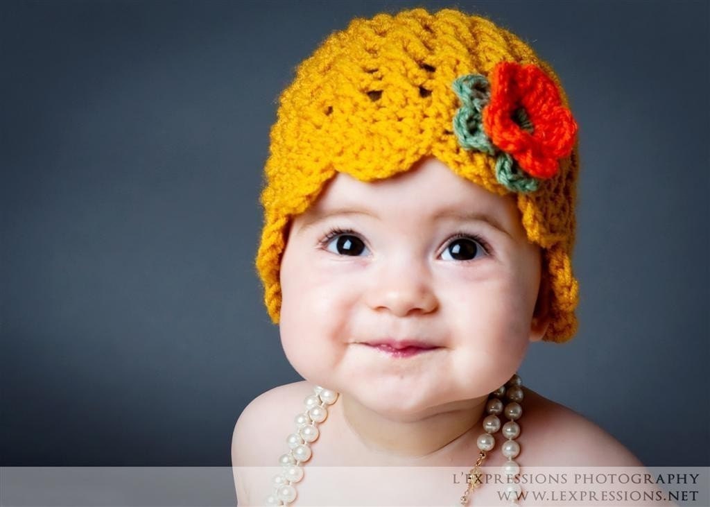 Baby Vintage Style Flapper Beanie Hat  with Scalloped Edge 2T