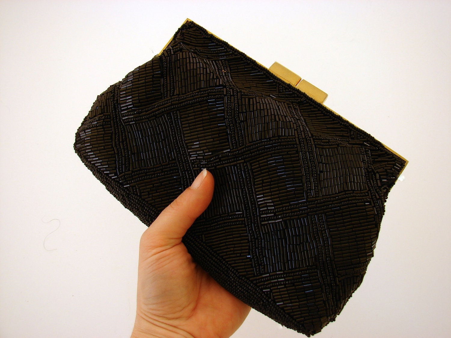 Black Beaded Purse Vintage Sixties Marshall Fields