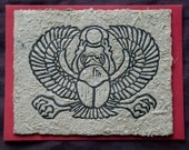 Egyptian Scarab Linocut Letterpress Greeting Card on Handmade Paper