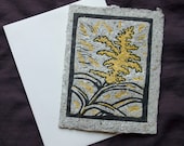Goldenrod Linocut Letterpress Blank Handprinted Greeting Card on Handmade Paper