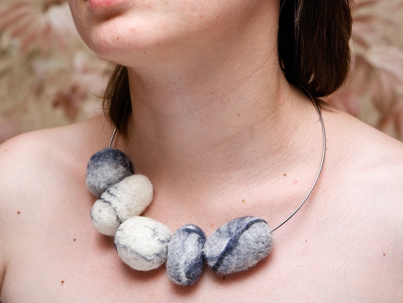 felted necklace - marine pebble