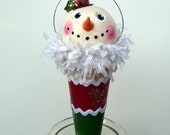 Christmas Snowman  Vintage Look Cone Ornament Decoration