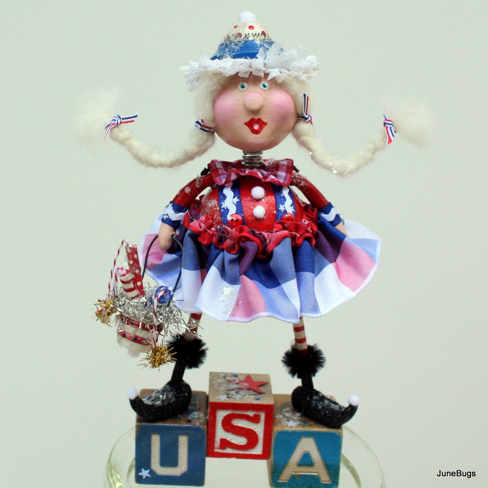 Folk Art Americana Patriotic Collectible Art Doll - Aunt Martha