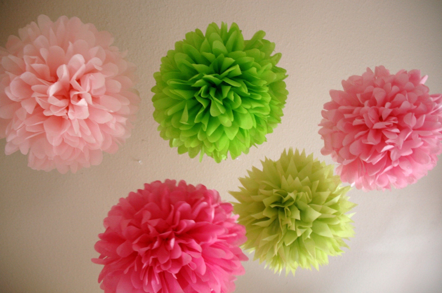 Girl Fun .. 5 Tissue Paper Poms for Birthday Party Decor / Wedding Decor / Nursery
