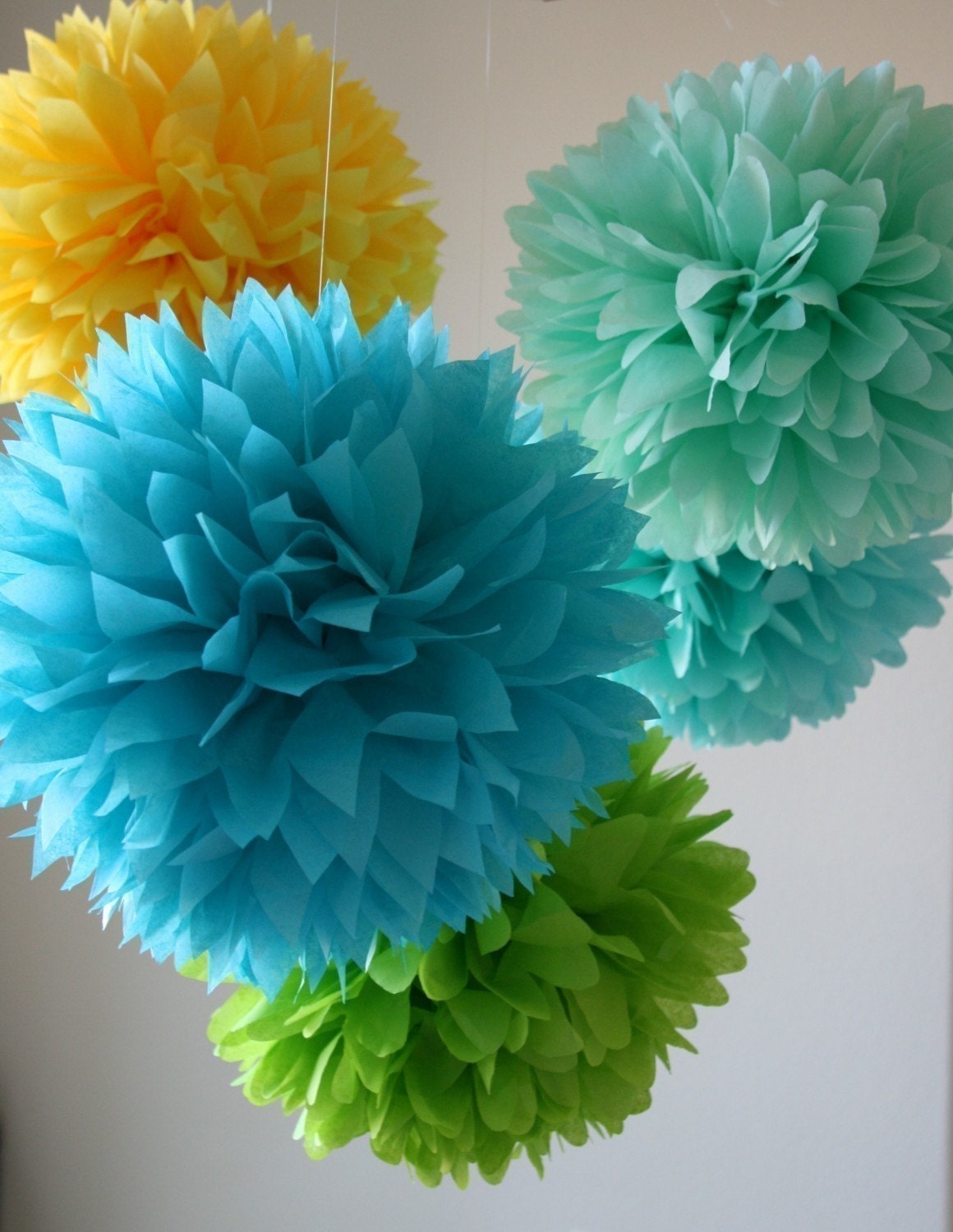 Summer Breeze .. 5 Tissue Pom Poms .. Wedding Reception Decor .. Bridal Shower .. Baby Shower Decor