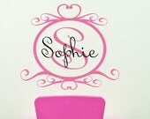 Personalized Wall Decal Monogram Circle Heart Swirls First Name Initial Custom Vinyl Wall Stickers Art Boy Girl - Item 087