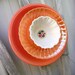 Recycled Garden Wall Hanging Flower Orange vintage Fire King Blue Gold White Garden