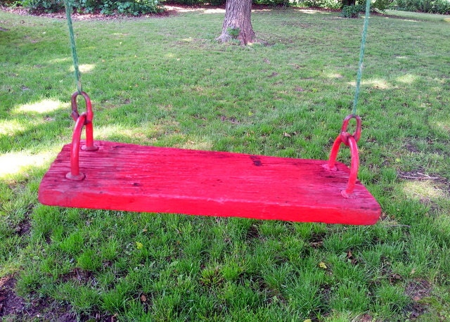 Vintage Red Wooden Tree Swing Summer  Rustic Farmhouse Outdoor