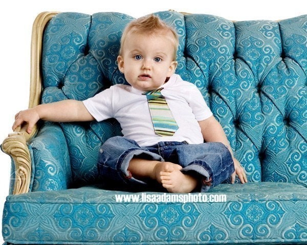 Little Man Tie Tshirt, Toddler, Baby Boy, Youth - Blue, Green, Brown Stripes - Sizes 12m, 18m, 2, 4, 6, 8, 10, 12 Design Your Own