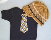 Ready to Ship - Newborn, 0-18 months Get the Set & Save - Beanie and Baby Boy Tie Onesie, one piece - Professional Shower Gift Set