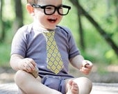 Children's Clothing, Father's Day, New Dark Gray and Yellow Tie Design - Slate baby boy tie bodysuit onesie