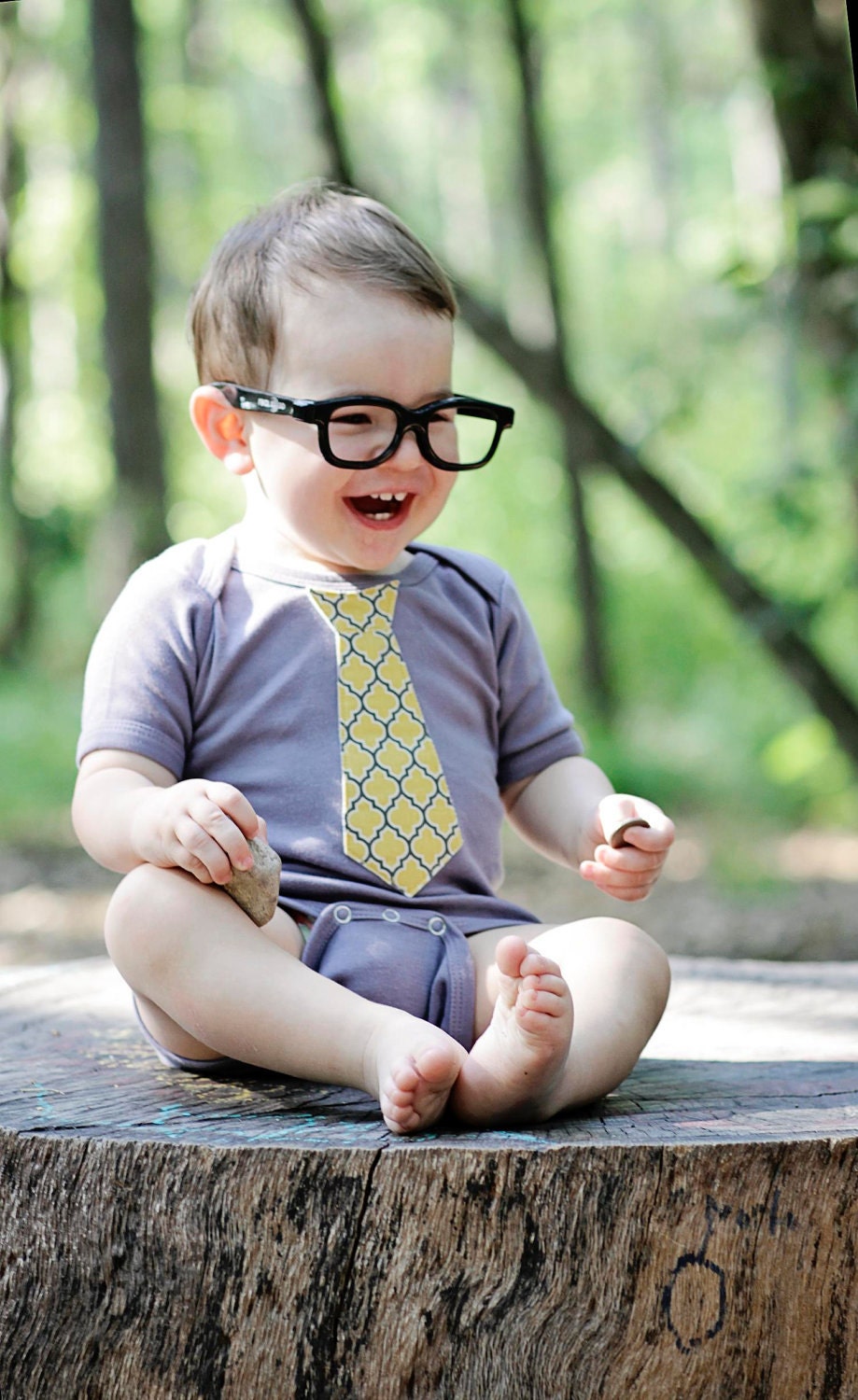 Children's Clothing, Father's Day, New Dark Gray and Yellow Tie Design - Slate baby boy tie bodysuit onesie
