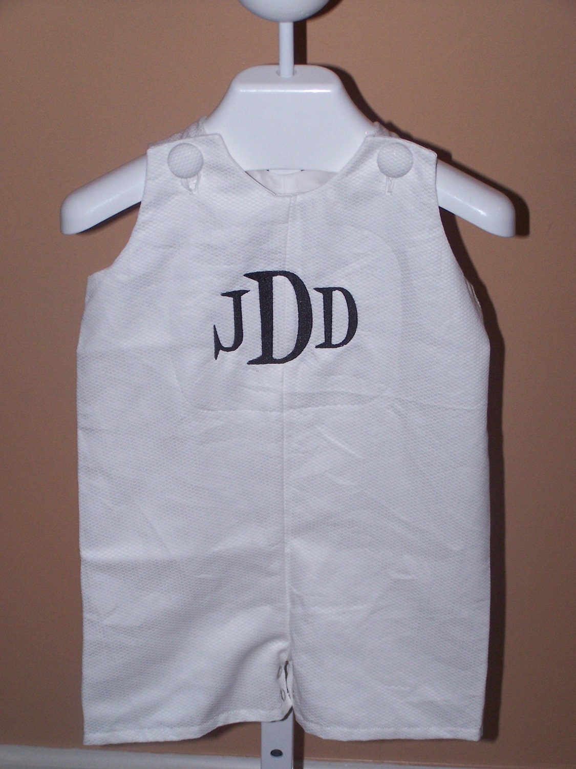 Custom Boutique White Pique Shortall JonJon WITH MONOGRAM Personalized