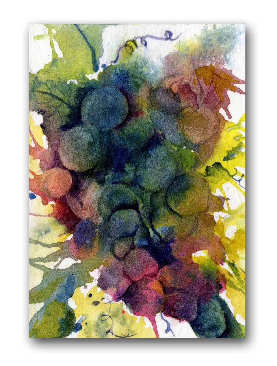 ACEO Art Print, Red, Yellow, Green, Blue, Grapes