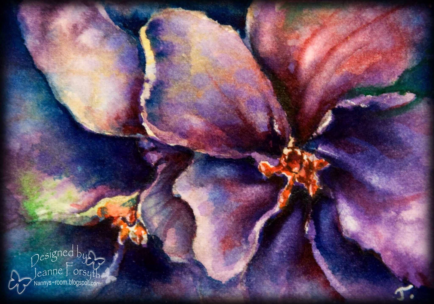 ACEO Art Print, Purple, Blue, Yellow, Flower