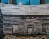Primitive Early Rag Stuffed Cabin Homestead House Farmhouse Pillow
