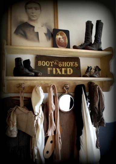 Primitive Antique Style Wooden Double Shelf  Peg Rack Open Wall Cupboard