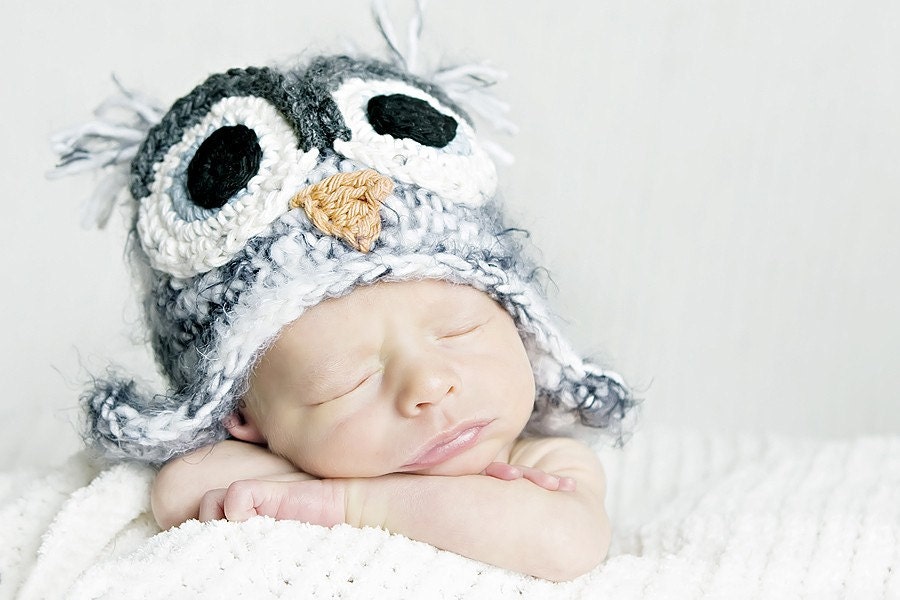 5T-preteen gray owl hat with earflaps