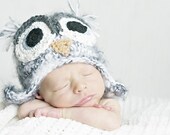 6-12 month gray owl hat with earflaps