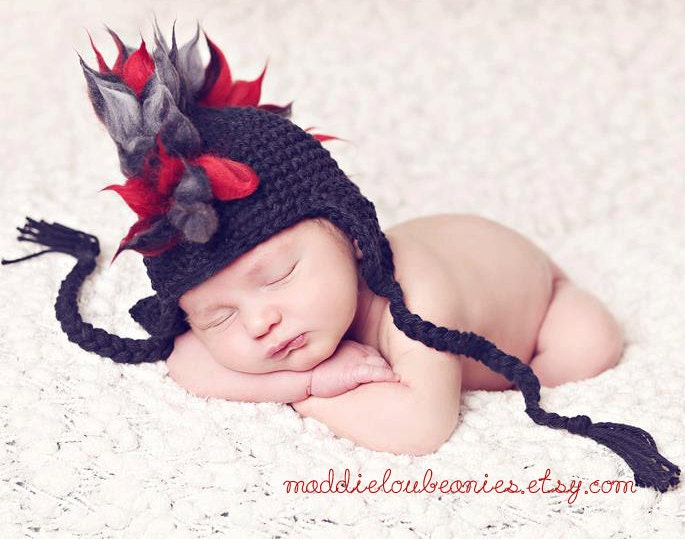 Mohawk hat baby boy 0-3 month size black and red earflap punk hat