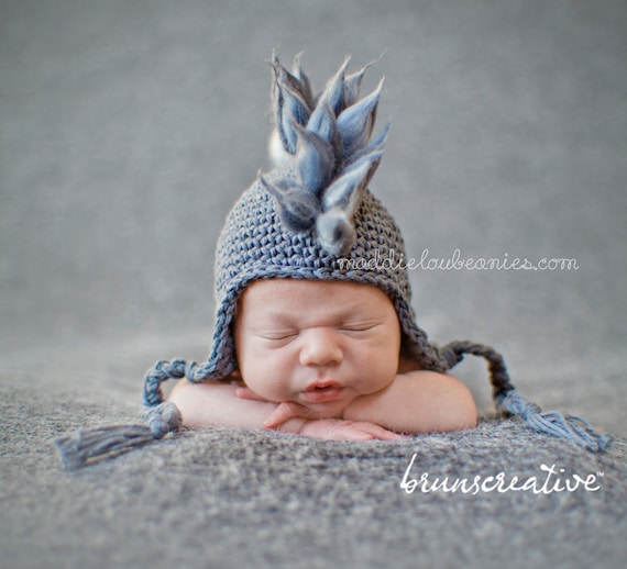 Mohawk hat baby boy newborn size grey earflap punk hat