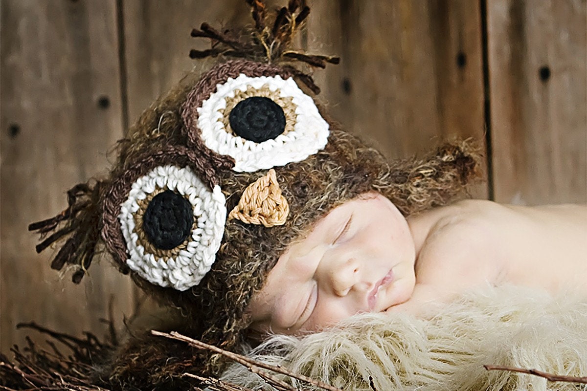 2T-4T brown fuzzy owl hat with earflaps