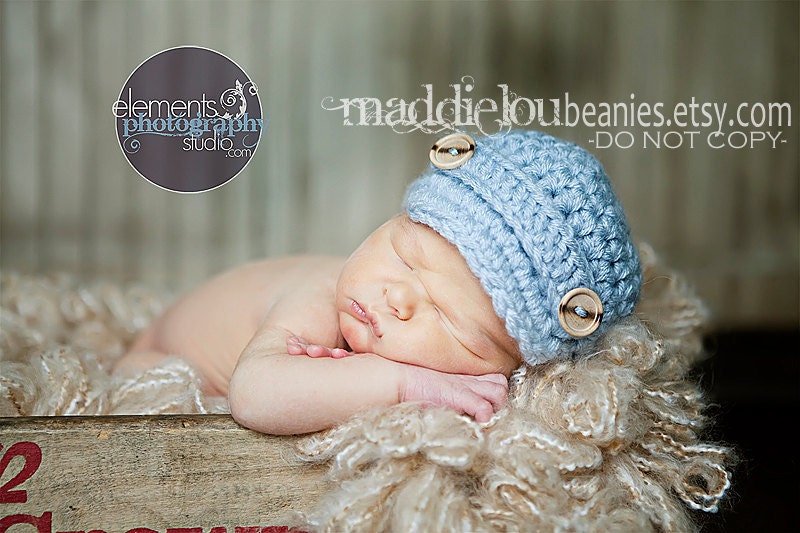 Newsboy hat baby boy newborn size silver blue with buttons or pick your own color