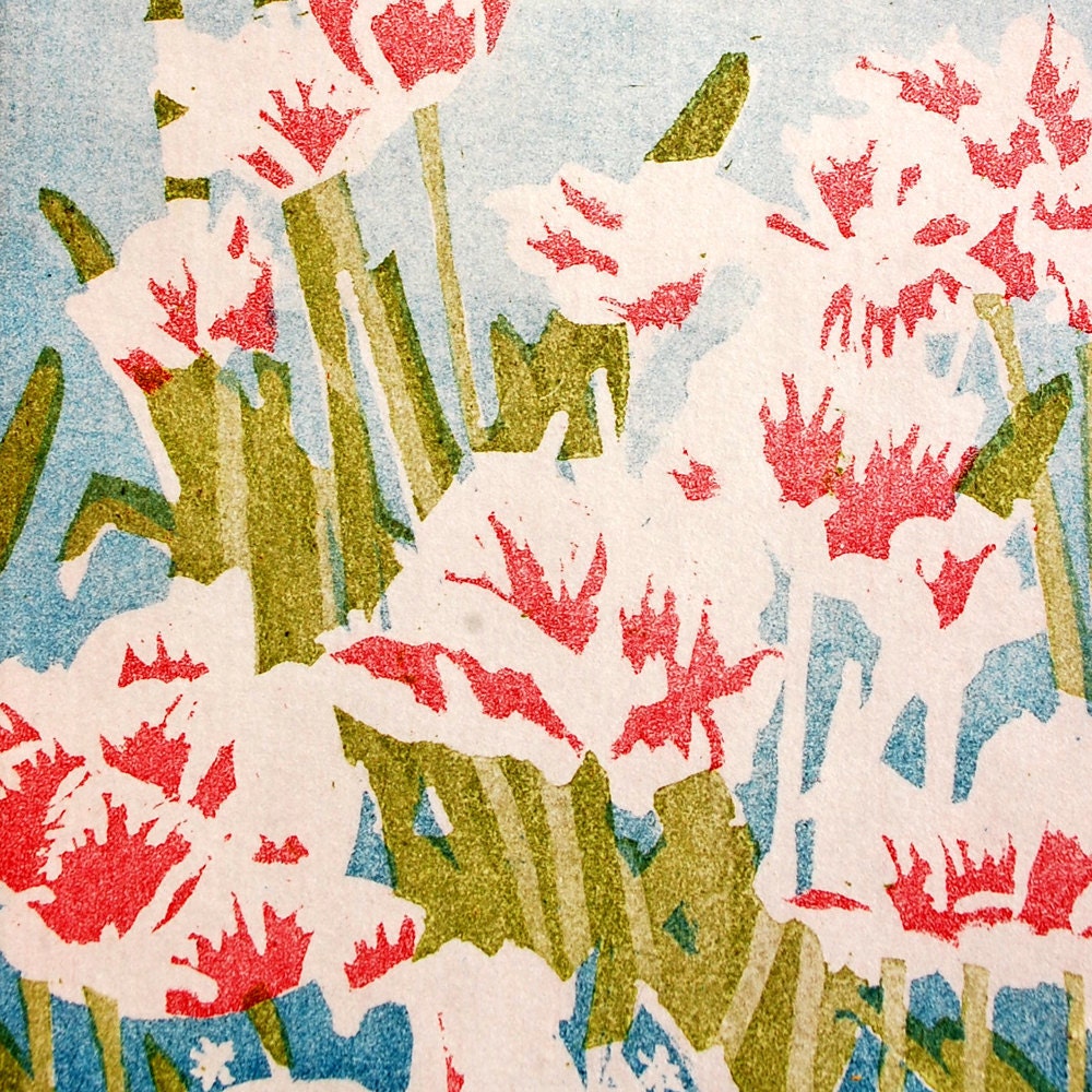 Monet's Tulips: wall art, home decor limited edition hand-pulled etching, tulip flowers, pink and blue
