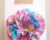 Frayed Fabric Flower Clip with Grosgrain-Covered Ribbon Clip in Henna Blossom