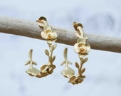 Roses & Vine Golden Hoop Earrings Wedding Bride Springtime Romace