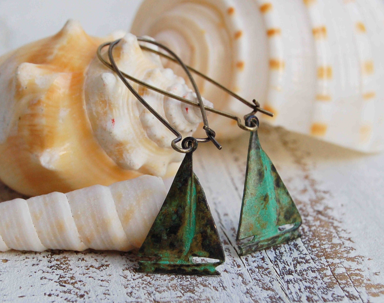 Sail Away SAILBOAT Earrings Green Sailor Pirate Vintage Style Ocean Summer