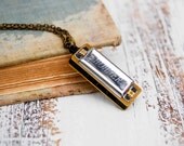 Tiny SILVER Harmonica Necklace Song Music Retro Rocker Musical Instrument Hohner