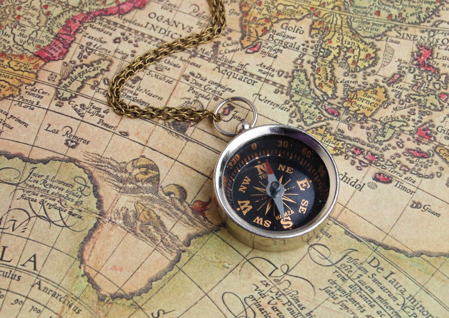 You Can Go Your Own Way . . . Vintage Style Compass Necklace Travel Bon Voyage Camping Pendant