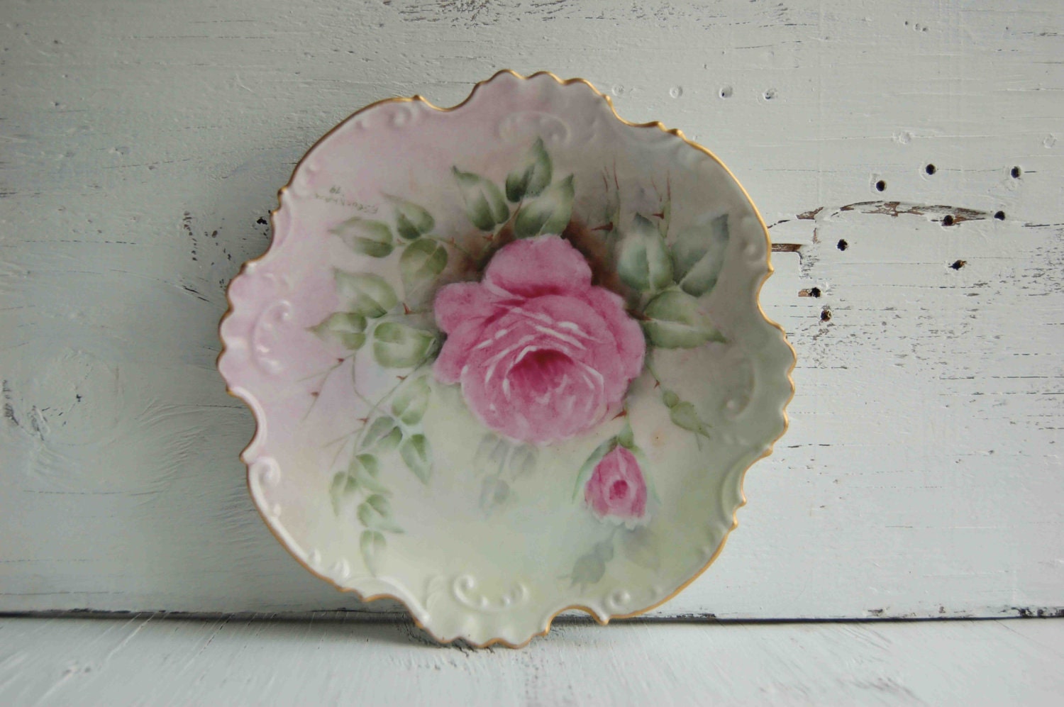 Vintage ROSE Plate Hand Painted Porcelain