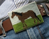 Brown Horse Needlepoint Belt Buckle