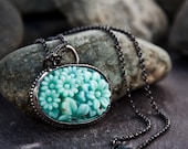 Turquoise Vintage Japanese Oval Glass Pendant