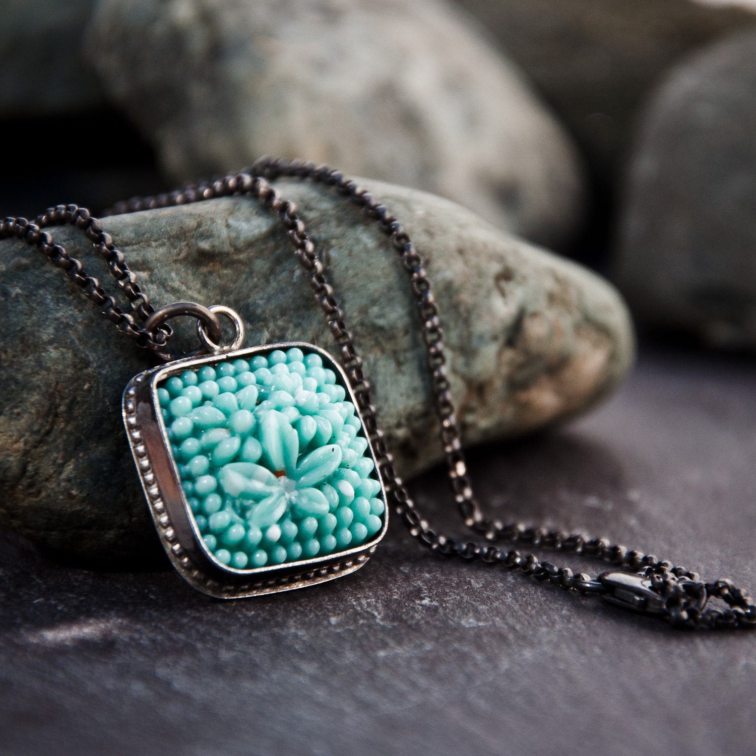 Turquoise Vintage Japanese Square Glass Pendant
