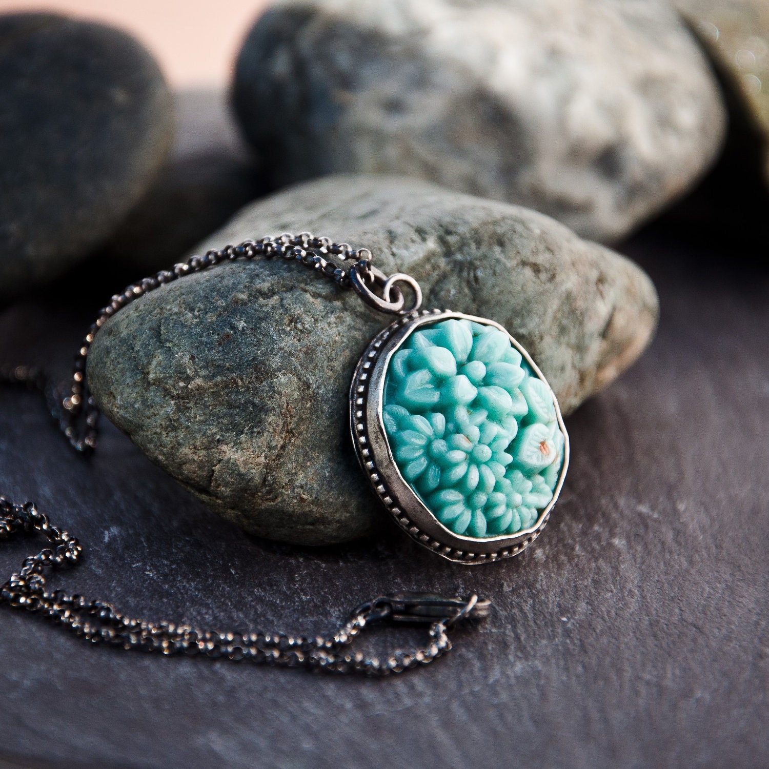 Turquoise Vintage Japanese Oval Glass Pendant