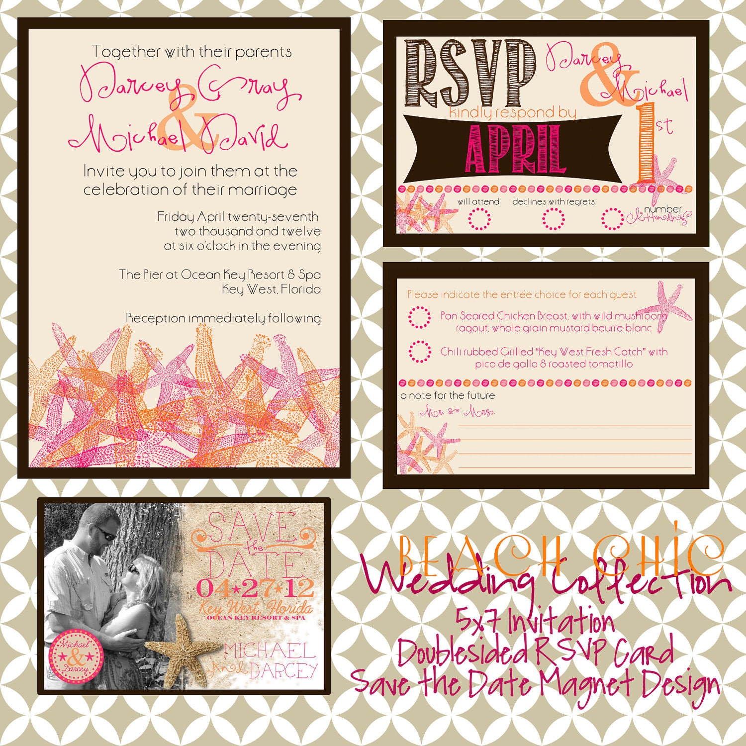 Beach Chic wedding collection, 1 5x7 Invitation Design, 1 Doublesided RSVP card, 1 Save the Date magnet design Il_170x135