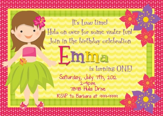 Printable Tropical Luau Hula girl Birthday Invitations Il_570xn