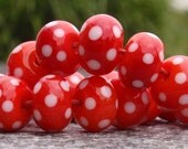 Orange-red with White Polka Dots - 10 handmade lampwork beads P 6