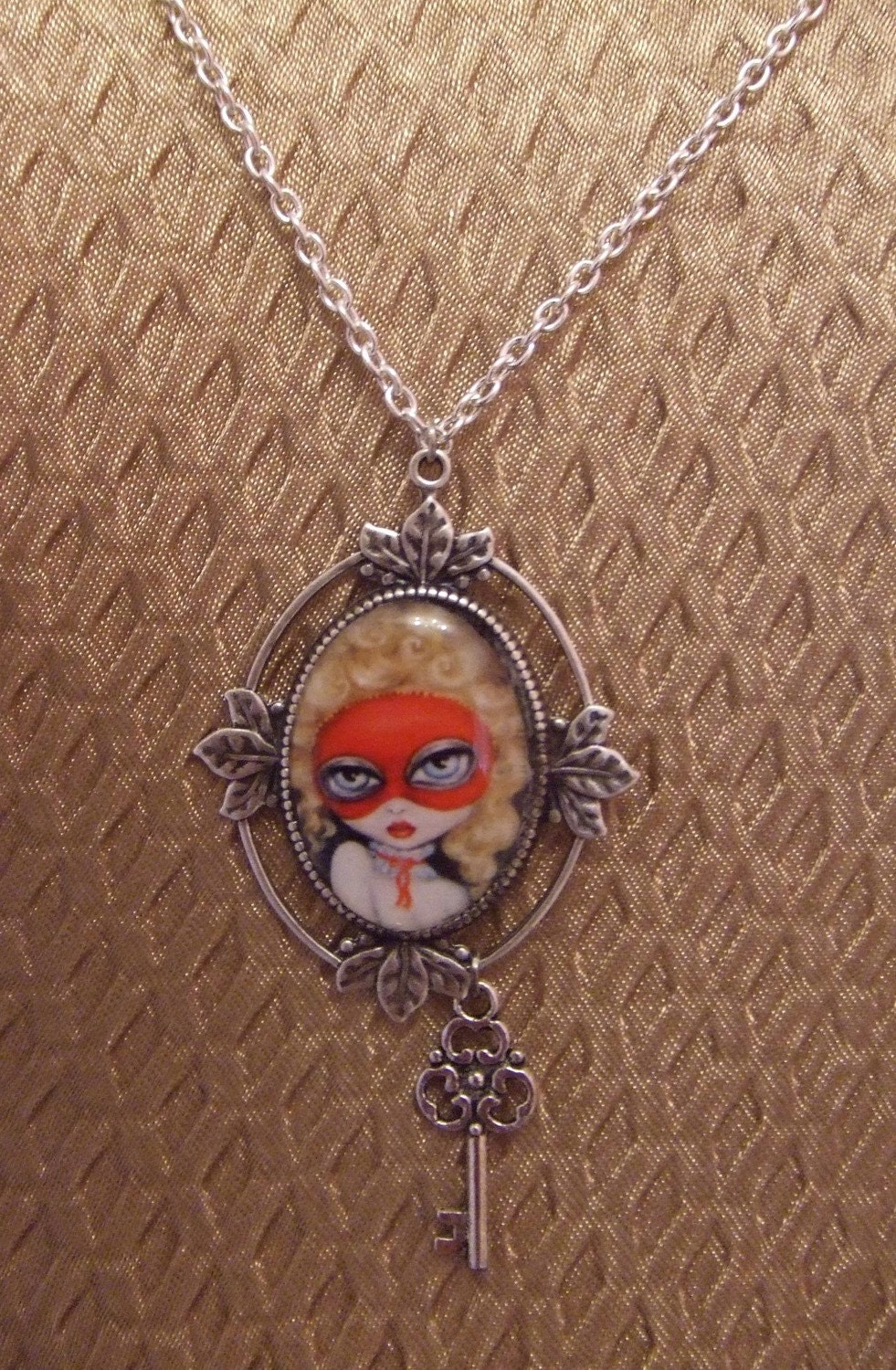 GAMES 2 big eye victorian Marie Antoinette masquerade mask flirty nude cameo pendant necklace NINA FRIDAY