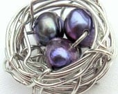 Sterling Pendant Necklace Peacock Pearls Love Nest Modern Mom Jewelry Handmade Jewelry on Etsy