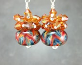 Colorful Boro Glass Bead Earrings, Crystal Cluster Earrings,  Blue Red Green Copper Lampwork Earrings, Beadwork Earrings - Shenanigans
